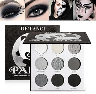 Black Smoky Eye shadow Palette, DE’LANCI PANDA 9 Colors True Black Dark Grey Smokey Goth Makeup Pallet, 9 Soft Matte Shimmer High Pigmented Basic Black White Gray Shade for Halloween
