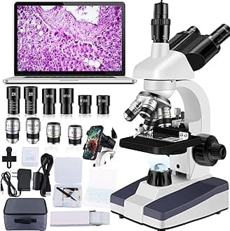 Trinocular Microscope 40X-5000X Magnification Microscope for Adults, Laboratory Grade with Dual Mechanical Stage and HD USB Camera（Trinocular microscope with electronic eyepiece）