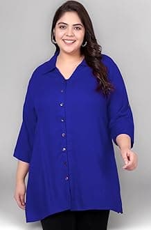 Indietoga Women's Plus Size Solid Rayon Longline Casual Shirts (XL to 7XL)