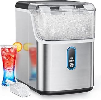Nugget Ice Maker Countertop, HOMEZAY Pebble Ice Maker with Soft Chewable Pellet Ice, 33 lbs per Day, Compact Ice Machine with Self-Cleaning & LED Indicator for Home, Kitchen, Camping, RV, Office