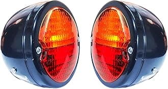 Vintage Hot Rod tail lights assembly 2X Tail Light Black Ring | Black Body | Red/Amber Lens with 12v Bulbs Fit for Jeep Willys & DODGE Trucks, Pickup Duolamp Tail Light