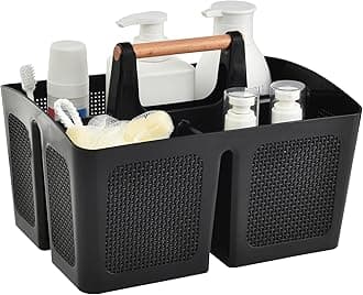 ALINK Portable Shower Caddy Basket with Compartments, Plastic Divided Cleaning Caddy Organizer Storage Tote with Handle for Bathroom, College, Dorm Room Essentials, Black