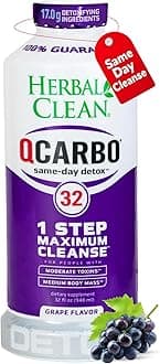 - Herbal Clean Qcarbo32 Same Day Detox Cleanse Drink (32 fl oz) - Grape Flavor Full Body Cleanse* Detox Drink for Moderate Toxin Level*, Vitamin B2 and Vitamin B12 for Men & Women