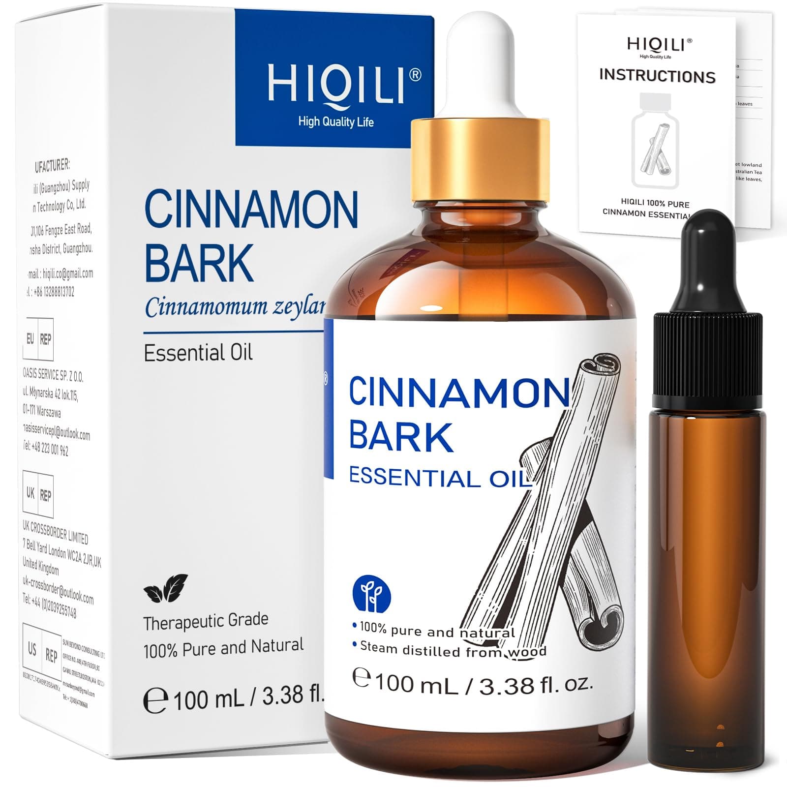 Cinnamon Essential Oil for Spary, Diffuser, Garden and Kitchen - 100% Pure Natural - Indoor and Outdoor, 3.38 Fl Oz