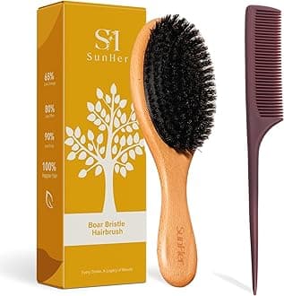 Boar Bristle Hair Brush - 100% Soft Boar Bristle Brush for Women Men Kids Restore Shine and Fine - Wooden Slick Back Hairbrush with Plastic Tail Comb for Short Thin Dry Hair
