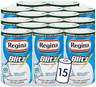 Regina Blitz Carta Casa, Pack of 15 Rolls, 1500 Maxi 3-Ply Sheets, Recyclable Paper Pack, Clean and Dry in a Flash, 100% FSC Certified
