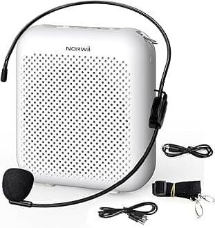 Norwii Voice Amplifier, Power Amplifiers, Portable Mini Wired Microphone Headset for Teacher classroom & Outdoor Lectures, Teaching, Tour Guides, USB-C Rechargeable - 2000mAh, White