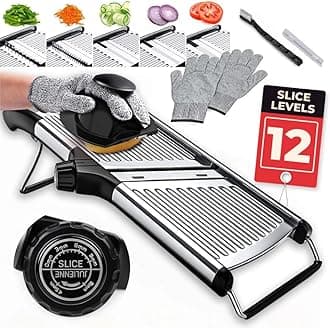 Co. Adjustable Stainless Steel Mandoline Food Slicer - Comes with One Pair Cut-Resistant Gloves || Vegetable Onion Potato Chip French Fry Julienne Slicer