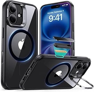 ESR for iPhone 16 Case, Compatible with MagSafe, Military-Grade Protective Case, Built-In Stash Stand Phone Case, Scratch-Resistant Back Cover, Classic Series, Clear Black