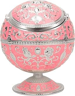 LAUYOO Windproof Ashtray with Lid for Cigarettes Metal Portable Cigar Ashtray Odor Eliminator for Indoor outdoor Hand Stamped Rose Pattern with Sparkle Fancy Gift for Men Women-Pink&silver