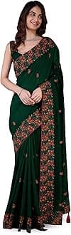 Women's Vichitra Silk Heavy Embroidred work Saree with Unstitched Blouse Piece (K1043-Morpeach)