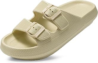 Dodow Womens Slide Sandals Adjustable Soft Cloud Comfort Slip On Flat Sandals