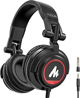 MAONO 50MM Drivers Pro Studio Monitor Headphones, MH501 Over Ear Closed Back Non-Detachable Wired Headset with 3.5mm/6.35mm Jack for Guitar Amp Recording DJ Mixing Piano Music Production Podcast