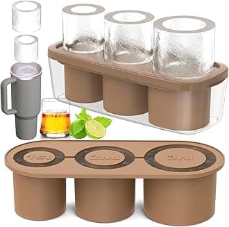 Ice Cube Tray Compatible with Stanley Cup, 3 Pcs Silicone Cylinder Ice Mold with Lid and Bin for Freezer, Ice Drink, Juice, Whiskey, Cocktail, Summer Gifts (Brown), ST-01