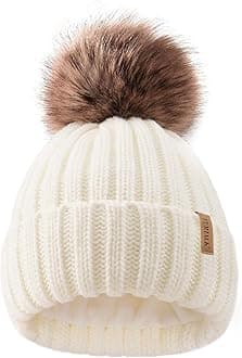 Kids Winter Hat Toddler Knitted Beanie with Faux Fur Pom Poms for Baby Girls Boys