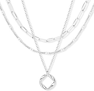 Layered Gold Necklaces for Women, Stackable Dainty 14K Gold Silver Plated Trendy Simple Heart Diamond Cross Bow Circle Pendant Paperclip Choker Dot Chain Necklace,Jewelry Set Gifts for Women