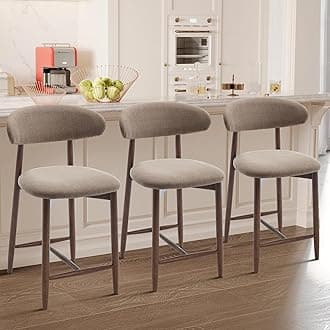 COLAMY Counter Height Bar Stools Set of 3, Kitchen Bar Stools with Back, Mid Century Modern Upholstered, with Wood Legs for Kitchen Island Dining Room, Camel