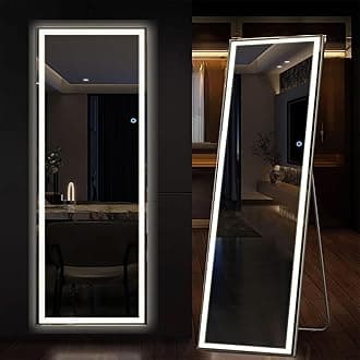 Vlsrka Full Length Mirror with Lights LED Mirror 63 x 20 Full Body Mirror Floor Standing Lighted Mirror Large Stand Up Mirror Big Wall Mirror (Black)