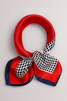 100% Small Square Pure Mulberry Silk Scarf -21'' x 21''- Lightweight Neckerchief -Digital Printed Solid Color Headscarf (Square&Dots)