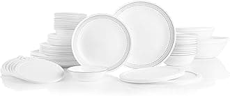 Vitrelle 78-Piece Service for 12 Dinnerware Set, Triple Layer Glass and Chip Resistant, Lightweight Round Plates and Bowls Set, Mystic Gray