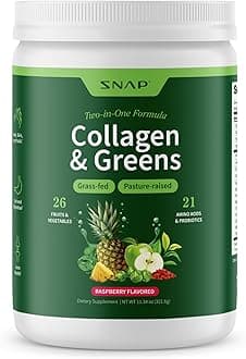 Super Greens Supplement Powder with Collagen Peptides | 26 Super foods + Vitamins | Grass Fed, Non-GMO Greens Super food Powder for Hair, Skin, Nails & Joint Support | 30 Servings