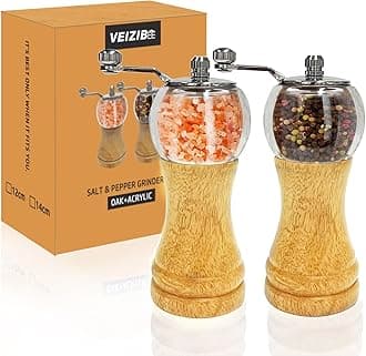 Classical Hand Shake Wood Pepper Grinder Set &Gorgeous Salt Wooden&Acrylic,Ceramic Blades&Upgrade metal handle, Enjoy Your Best Fresh Ground Pepper Sea Salts And Various spices (6''-A-2pcs)
