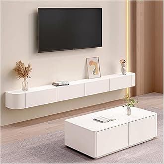 Floating TV Stand, Wall Mounted TV Cabinet, Media Console, With Cable Holes, Storage Component Shelves, For Living Room,Bedroom (Color : White-A, Size : 140cm)