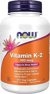 NOW Foods Supplements, Vitamin K-2 100 mcg, Menaquinone-4 (MK-4), Supports Bone Health*, 250 Veg Capsules