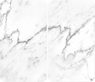 WENKO Protection plaque de cuisson, «Marbre», plaque de protection induction, gazinière, vitrocéramique, verre trempé, Lot de 2, 30x52 cm