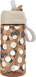 BentgoKids Water Bottle (Whimsy & Wonder Collection) - Leak-Proof Durable Tritan™ 15 oz. Cup for Kids/Toddlers 3+; Flip-Up Safe-Sip Straw for School, Sports, Daycare, Camp & More (Spots & Dots)
