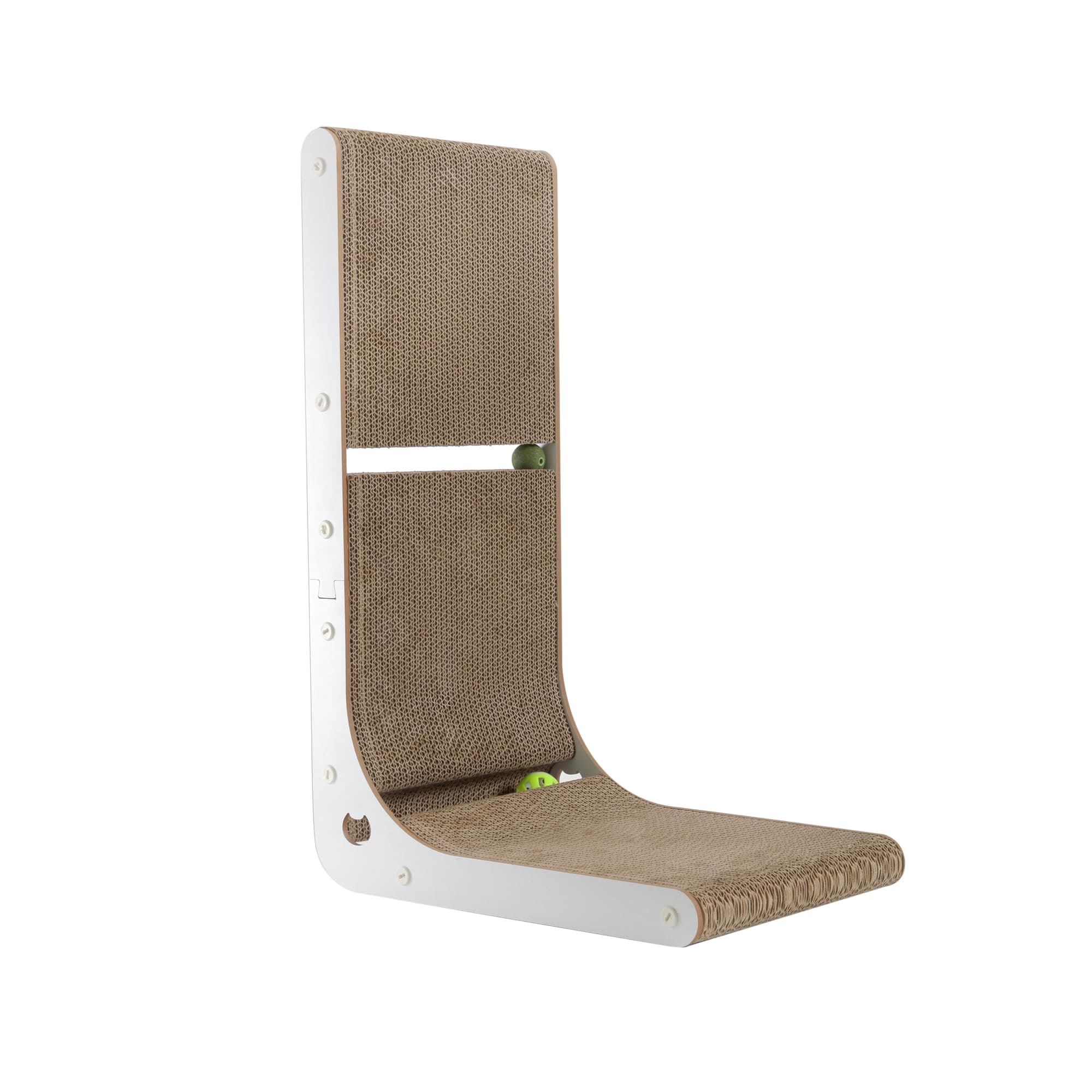 Cardboard Cat Scratcher, Vertical Cat Scratching Board, 23.6 Inch L-Shape Cat Scratch Pads with Built-in Catnip Toy Balls, Wall-Mount Cat Scratchers for Indoor Cats