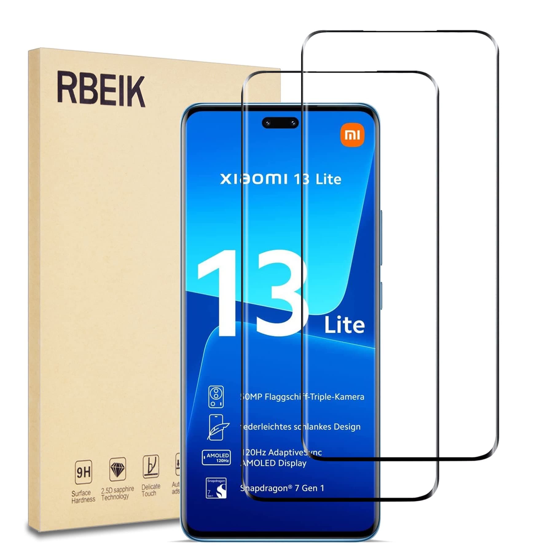[2PACK for Xiaomi 13 Lite Screen Protector Glass, Premium 9H Hardness 3D Curved Edge Glue Tempered Glass Edge to Edge Full Screen Cover for Xiaomi 13 Lite 6.55“ Screen”