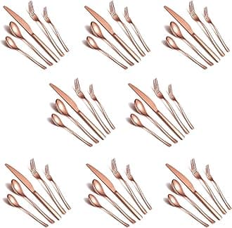 40-Piece Copper Silverware Set, Rose Gold Flatware Set for 8, Stainless Steel Tableware Cutlery Set, Utensil Sets for Kitchen, Forks and Spoons Silverware (Shiny Rose Gold)