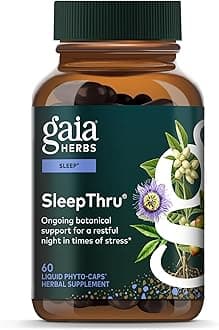 Gaia Herbs SleepThru - Natural Sleep Support Supplement with Organic Ashwagandha Root, Organic Magnolia Bark, Passionflower, and Jujube Date - 60 Vegan Liquid Phyto-Capsules (30-Day Supply)