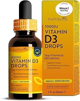 Vitamin D3 Drops 60ml (2000 Drops) – Which? Best Buy 2025 - Vitamin D 1000IU per Drop – Flexible Dose of Liquid Vitamin D Supplement – Supports Bones, Immune System & Calcium Absorption