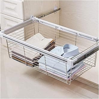 Wardrobe Pull-Out Basket Cabinet Drain Storage Basket, Steel Wardrobe Rail Hanger, can Be Used for Clothes Sorting and Folding Storage (Color : Silver, Size : 514-564mm)