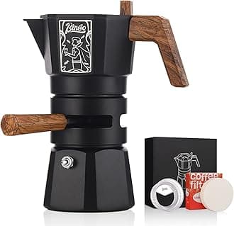 Bincoo 120ML/2 Cup Stovetop Espresso Maker Double Valve Moka Pot with Thermostat Extractor,Italian Espresso Moka Pot with Powder Dispenser and Filter Paper for Home(Black)