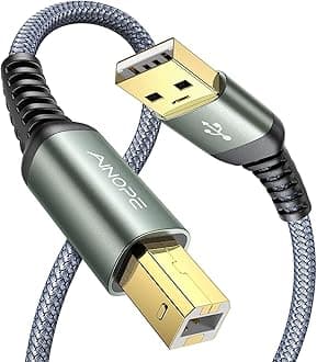 AINOPE Printer Cable,Nylon Braided USB 2.0 Printer Cord to Computer,Type A/Grey/6.6FT