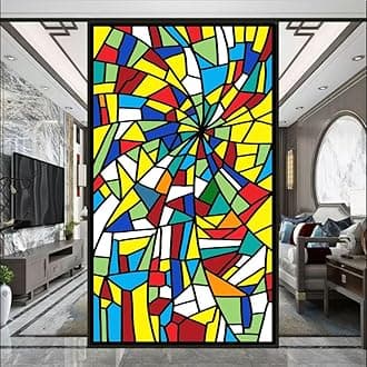 Stained Glass-Church Style Decorative Privacy Window Film Glue Free Static Cling Decals Heat Control Glass Sticker for Home Office W17.7 x H25.5(45x65cm)