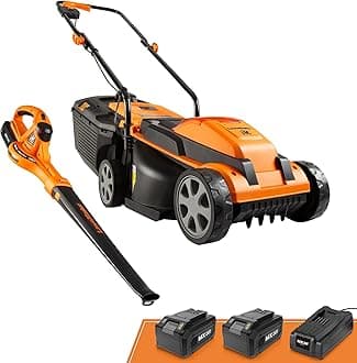 LawnMaster Cordless 24V Max 13-inch Lawn Mower and Cordless Leaf Blower Combo with 2x4.0Ah Batteries and Charger-24VMWBL