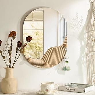 Boho Mirror Wall Decor for Home Office Apartment, 17.6" Countryside Wall-Mounted Decorative Mirror for Entryway Porch Garden, Farmhouse Hanging Panel Artwork Gift for Housewarming Birthday