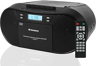Boombox CD Player Portable, Cassette Player Combo with CD MP3 Bluetooth AUX TF USB FM Radio AC/DC Powered, Boom Box with Remote Control, Headphone Jack, Stereo Sound for Home,Kids,Gift