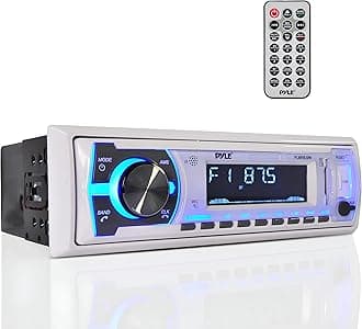 Pyle PLMRB29W Single-DIN In-Dash Digital Marine Stereo Receiver with Bluetooth (White)