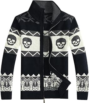 KederaMen's Cardigan Sweaters Stand Collar Cable Thick Knitted Full Zip Sweater with Pattern