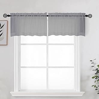 OWENIE Grey Sheer Kitchen Valance for Windows Set of 2, Small Modern Rod Pocket Voile Valance Curtain Window Treatment Decor for Living Room Bathroom Cafe Laundry Basement, 42" W x 14" L