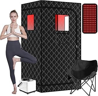 Smartmak Portable Steam Infrared Sauna with 660nm Red Light Therapy Lamp for Home Relaxation, Personal Large Full Body Sauna Spa Tent with 3.0L 1100W Steamer, Remote Control, Folding Chair Indoor Use