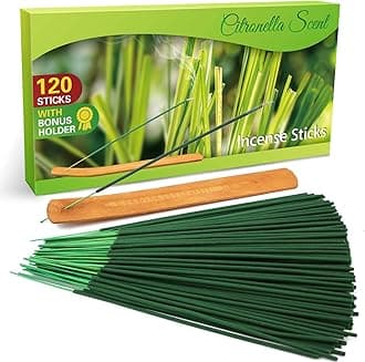 Citronella Incense, Suitable for Indoors & Outdoors, Camping, 20 Sticks * 6 Packs, 30-40 minutes of Combustion, with a Holder