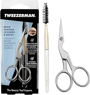 Tweezerman Eyebrow Shaping Kit, Brow Scissors and Brush, Professional Stainless Steel Mini Scissors, (Pack of 2)