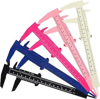 Frienda 5 Pieces Eyebrow Measuring Ruler Brow Mapping Tool Mini Vernier Caliper Double Scale Plastic Sliding Gauge Ruler for Micro Blading Eyebrow Tattoo Brow Artists(Classic Colors)