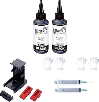 Refill Kit with Suction Tool Combo Pack of High Yield Inkjet Cartridge Ink Refill Compatible for HP and Canon Cartridge Printers - 80ml Per Bottle (2 Black+2Syringe 1 Suction Tools)